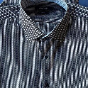 Nine West Men's Dress Shirt Black and White - Slim Fit Size 15-15 1/2